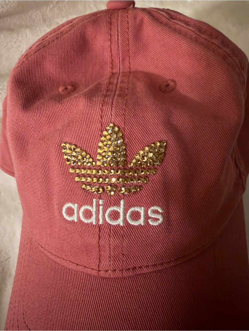 Adidas Originals Pink Hat with Authentic Gold Swarovski Crystals